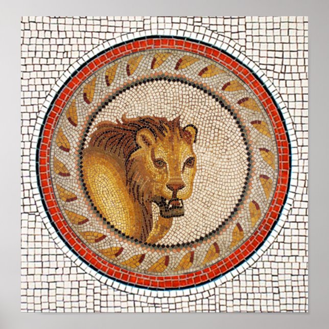 PÓSTER ANTIQUE ROMAN MOSAICS / LION (Frente)