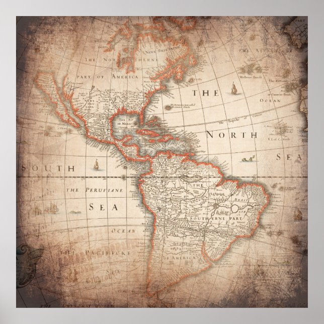 Poster Antique Vintage Map (Frente)