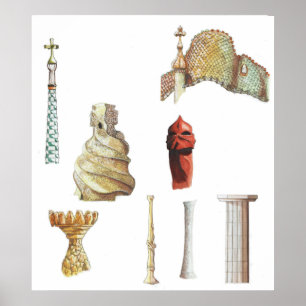 Póster Antonio Gaudi. Barcelona. Espanha. Arquitectónico