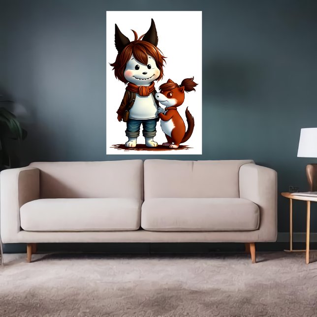 Poster Antropomorfo Cão e seu animal de estimação | Arte  (Criador carregado)