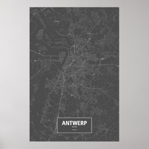 Póster Antuérpia, Bélgica (branca no preto)