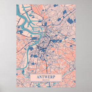 Poster Antuérpia - Mapa da Cidade de Breezy na Bélgica