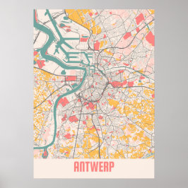 Poster Antuérpia - Mapa da Cidade de Chalk na Bélgica