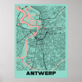 Poster Antuérpia - Mapa da Cidade de Peony na Bélgica