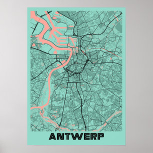 Poster Antuérpia - Mapa da Cidade de Peony na Bélgica