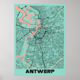 Poster Antuérpia - Mapa da Cidade de Peony na Bélgica