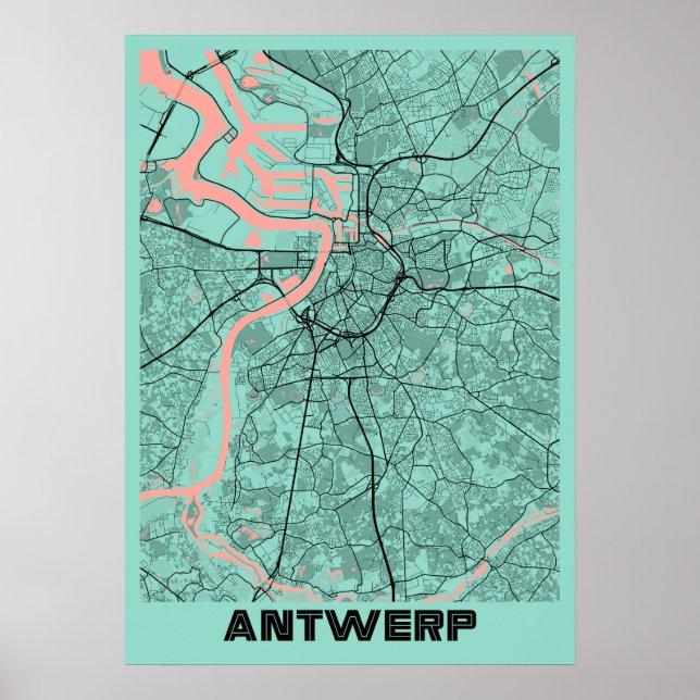 Poster Antuérpia - Mapa da Cidade de Peony na Bélgica (Frente)