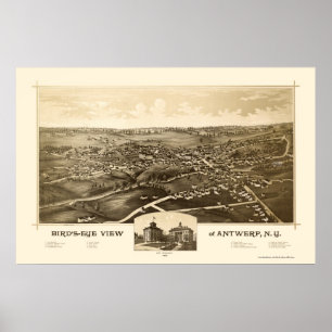 Poster Antuérpia, mapa panorâmico de NY - 1888