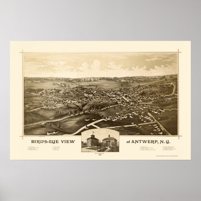 Poster Antuérpia, Novo Mapa Panorâmico - 1888 (Frente)