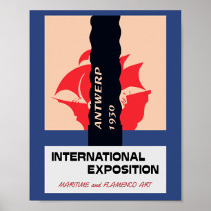Poster Antuérpia retro vintage expo, marítimo e flamenc