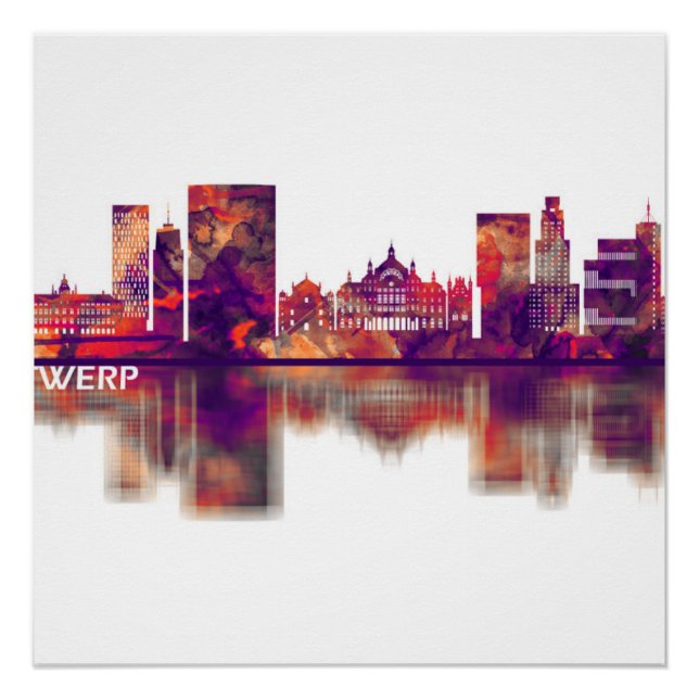 Póster Antwerp Belgium Skyline (Frente)