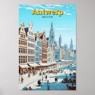 Poster Antwerp Belgium Viagens vintage