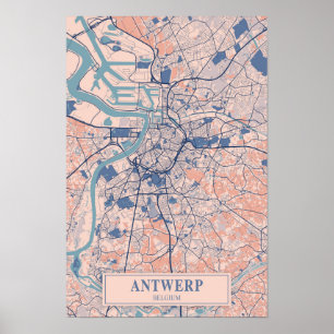 Poster Antwerpen Bélgica Mapa da Cidade Ventilada Viagem