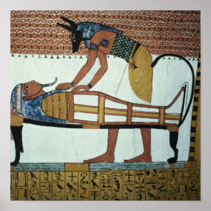Póster Anubis e uma múmia, da Tumba de Sennedjem