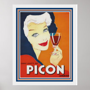Póster anúncio 16x20 de Picon Apertif do francês dos an
