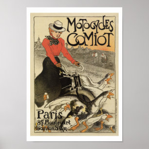 Poster anúncio 1899 francês da motocicleta do vintage