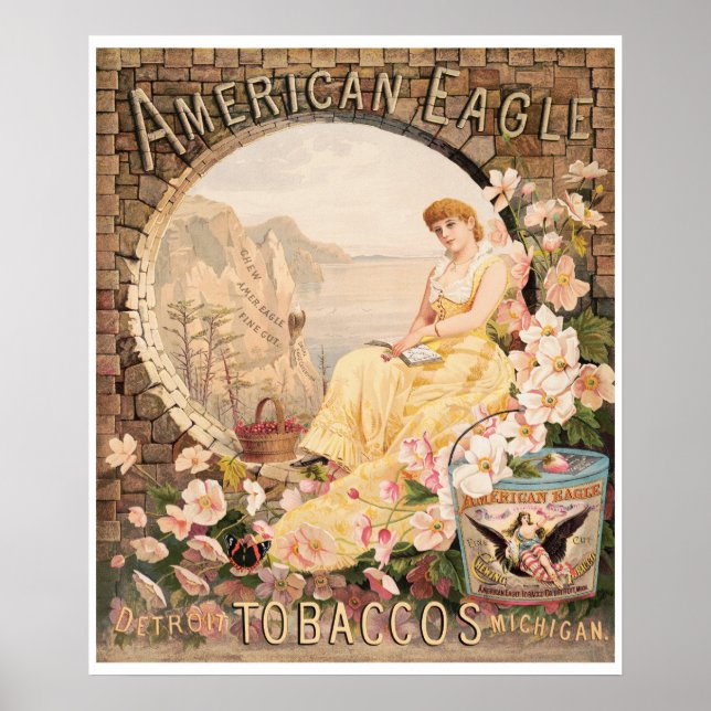 Poster Anúncio Americano de Mascar Cigarro 1885 (Frente)