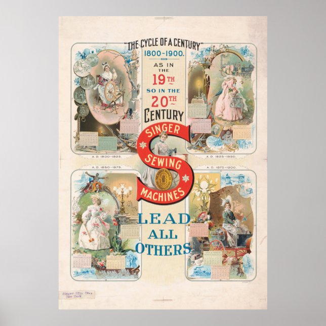 Poster Anúncio Antigo de Máquina de Costura Singer (Frente)