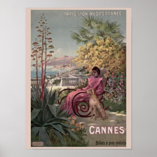 Poster Anúncio antigo de Vintage Cannes viagem francês