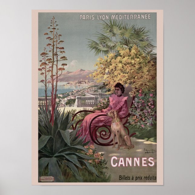 Poster Anúncio antigo de Vintage Cannes viagem francês (Frente)