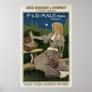 Póster Anúncio da jóia e da pratas de Praha do vintage