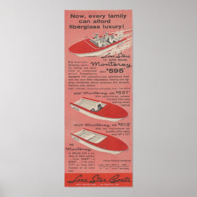 Poster Anúncio De 1959 Lone Star Boats (Frente)