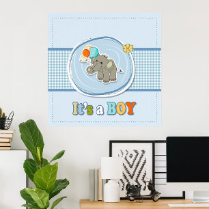 Poster Anúncio de Bebê Elefante Bonitinho Menino
