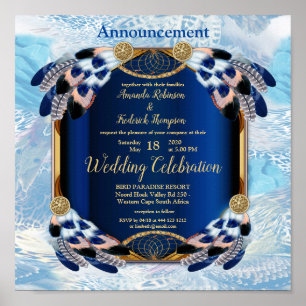 Poster Anúncio de casamento do papagaio azul exótico