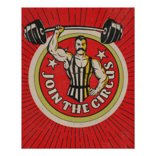 Póster Anúncio de Circo Antigo Homem Forte