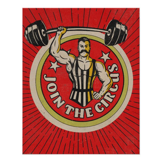 Póster Anúncio de Circo Antigo Homem Forte (Frente)
