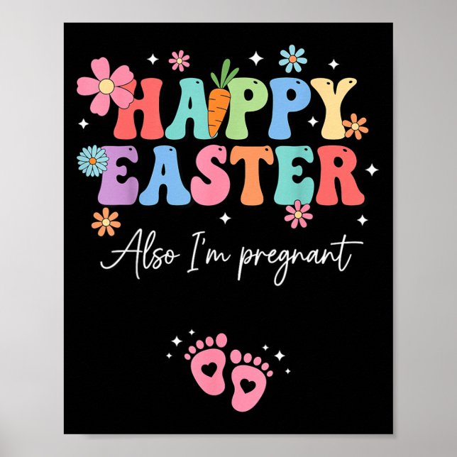 Poster Anúncio de Gravidez Feliz Páscoa Nova Mãe (Frente)