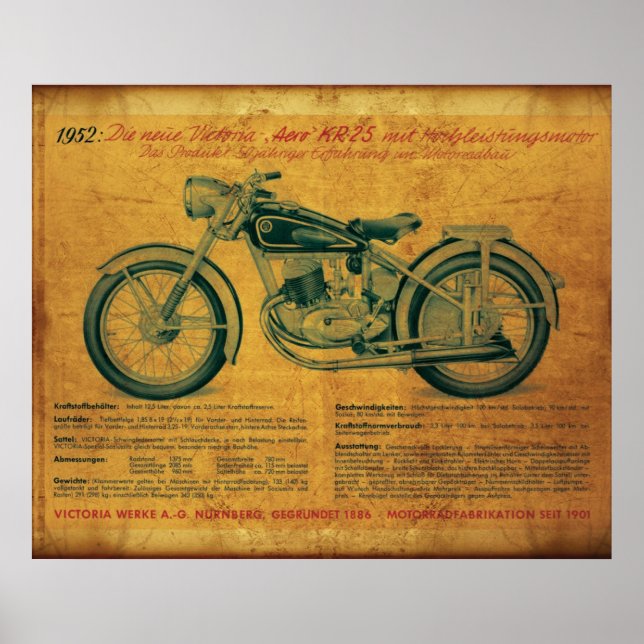 Poster Anúncio de motocicleta Victoria em 1952 (Frente)