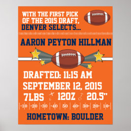 Póster Anúncio de Nascimento de Futebol - Laranja e Azul