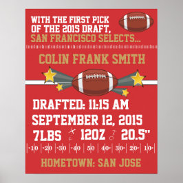 Poster Anúncio de Nascimento de Futebol - Vermelho e Dour