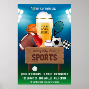 Póster Anúncio de propaganda de eventos de Bar desportivo