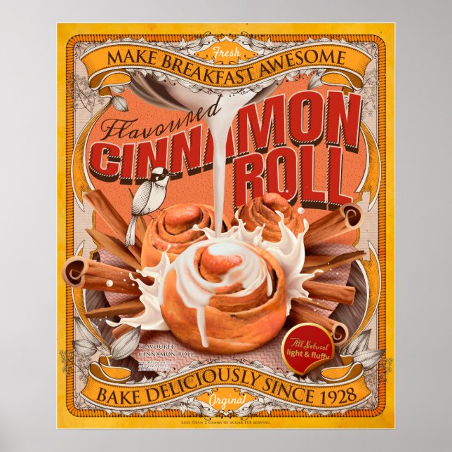 Poster Anúncio de Rolo de Canela em Estilo Retrô (Frente)