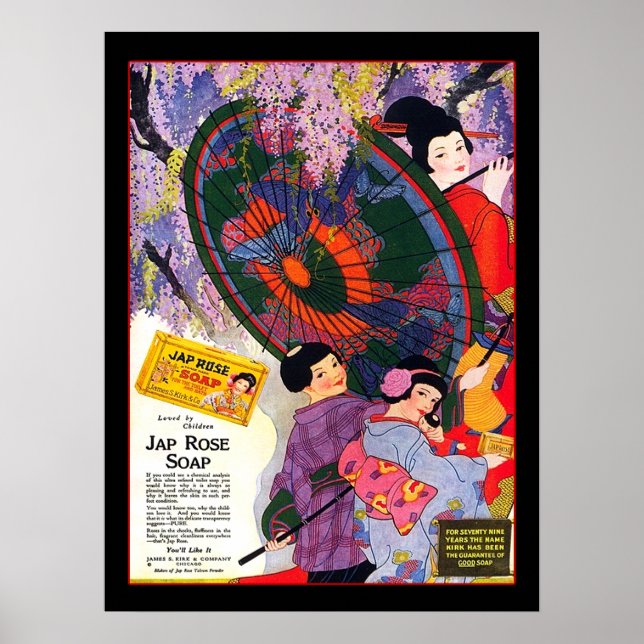 Poster Anúncio de sabão de Rosa japonês Vintage (Frente)