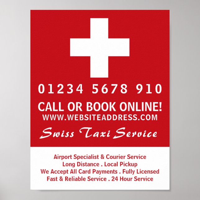 Poster Anúncio de Sinalizador de Empresa de Táxi Suíça (Frente)