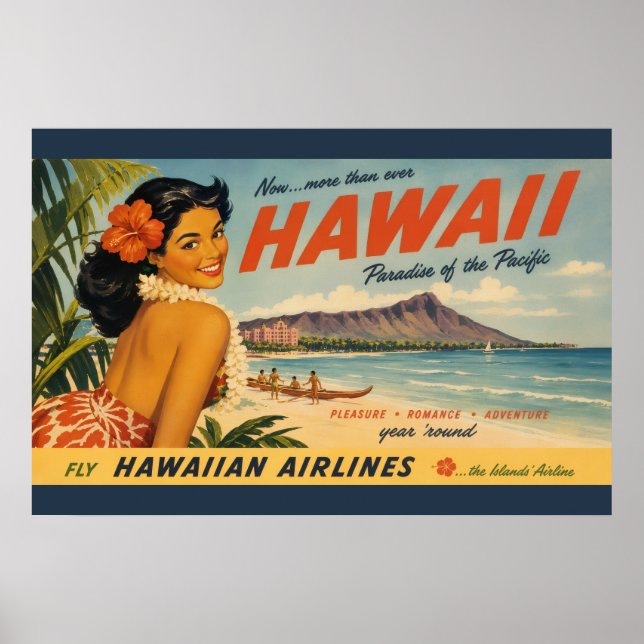 Poster Anúncio de Viagem Havaiano em Estilo Vintage (Frente)