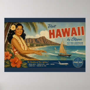 Poster Anúncio de Viagem Havaiano em Estilo Vintage