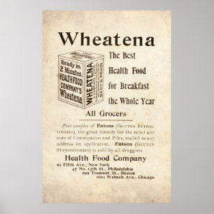 Poster Anúncio do alimento natural de Wheatena do vintag