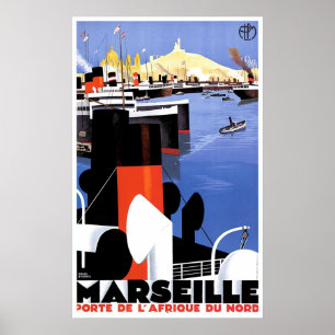 Poster Anúncio do navio do vintage de Marselha Porte De