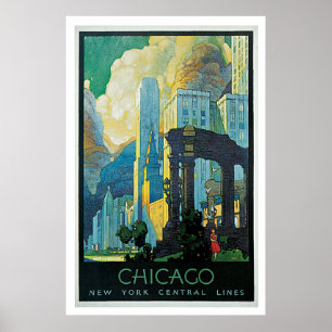 Póster Anúncio do viagem da cidade de Chicago do 1920 do