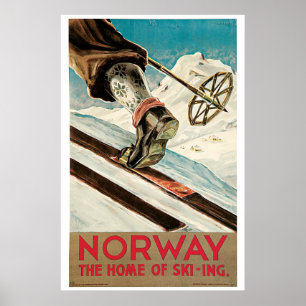 Póster Anúncio do viagem do esqui de Noruega dos anos 30