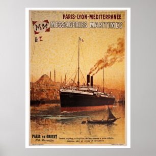 Póster Anúncio do viagem do navio de Paris Lyon