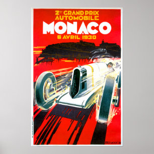 Póster Anúncio grande do automóvel do vintage de Monaco