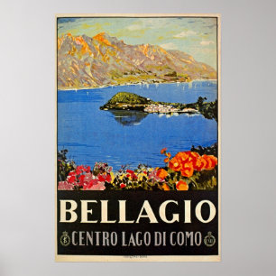 Póster Anúncio italiano do viagem de Bellagio do 1920 do