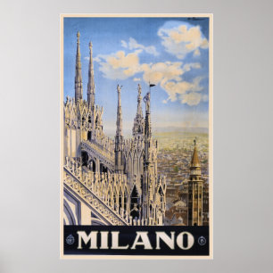 Póster Anúncio Milão Italia do viagem de Litho do vinta