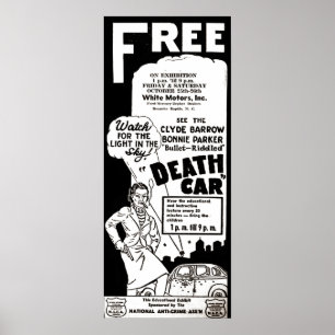 Poster Anúncio Mórbido do Carro da Morte de Bonnie e Clyd