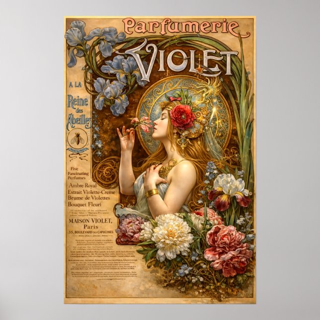 Poster Anúncio Retro Art Nouveau de Perfume Francês (Frente)